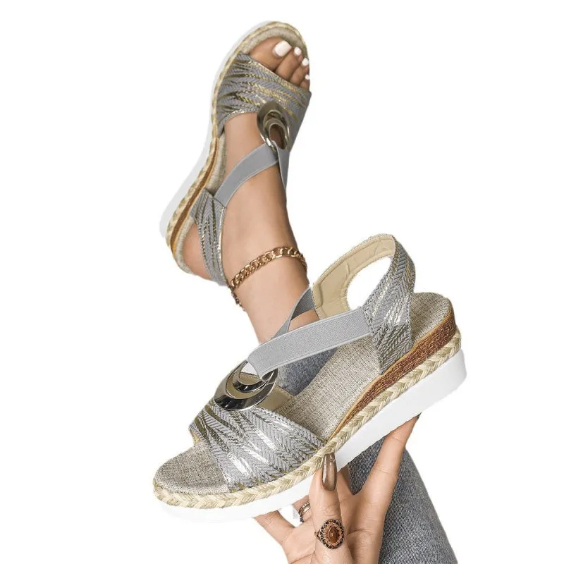 🔥50% OFF🔥Women's Fashion Open-toe Wedge Sandals with Elastic Strap