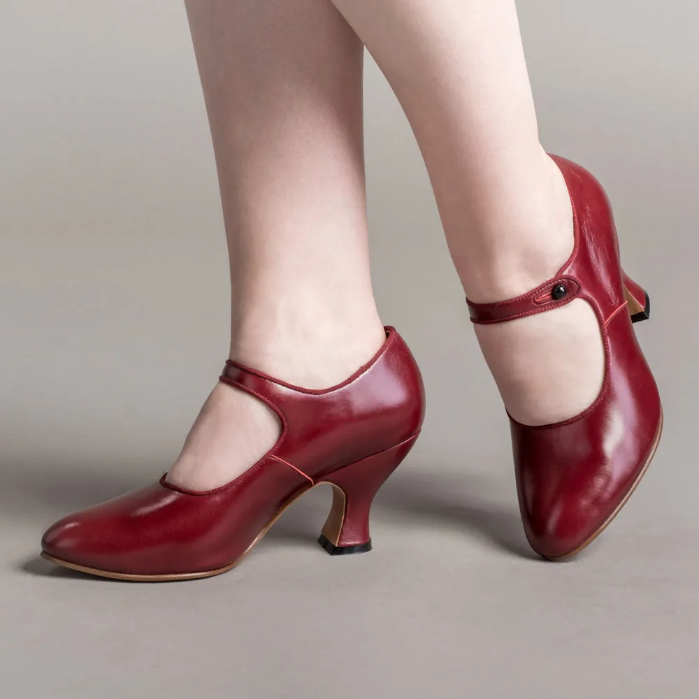 Anna May Women's 1920s Mary Jane High Heels (Oxblood)