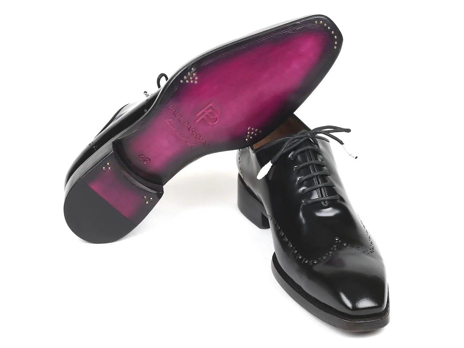 Bespoke Black Polished Leather Wingtip Oxfords with Handcrafted Goodyear Welt Construction