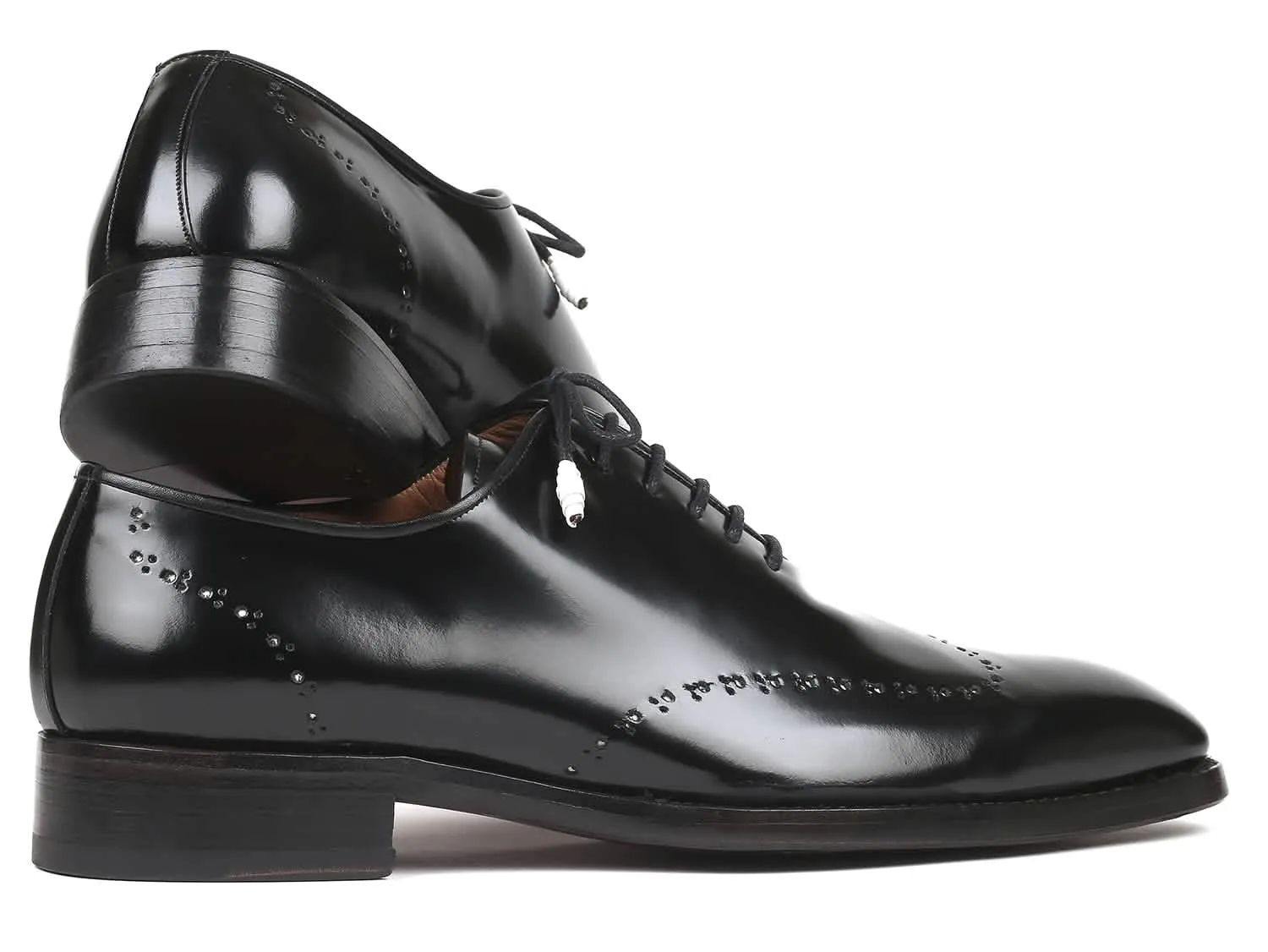 Bespoke Black Polished Leather Wingtip Oxfords with Handcrafted Goodyear Welt Construction