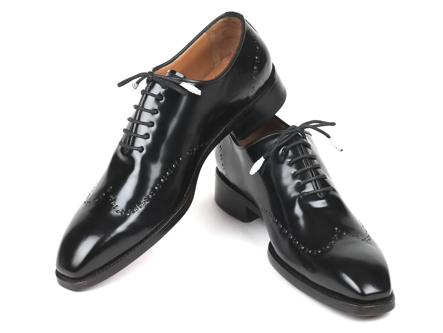 Bespoke Black Polished Leather Wingtip Oxfords with Handcrafted Goodyear Welt Construction