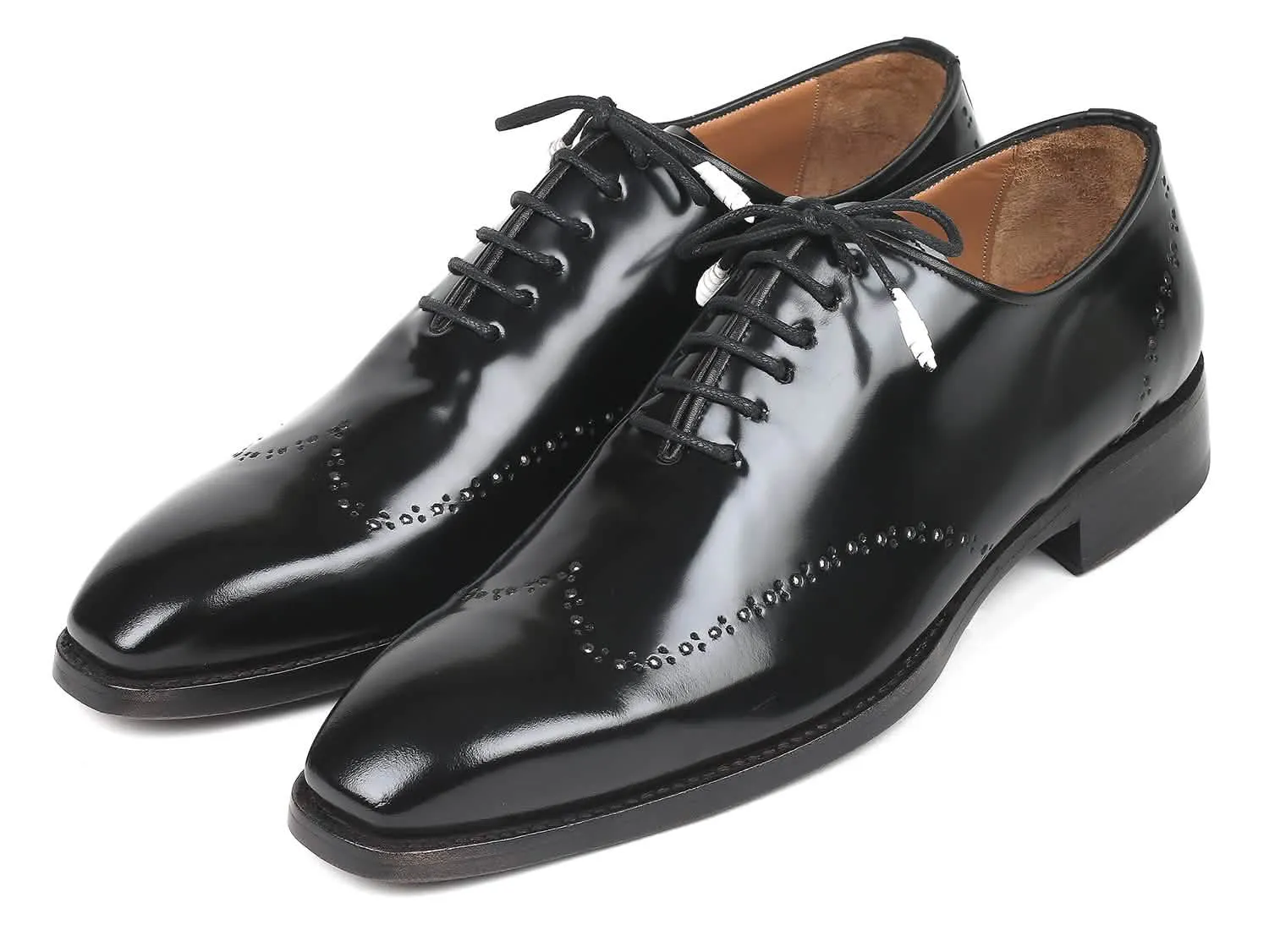 Bespoke Black Polished Leather Wingtip Oxfords with Handcrafted Goodyear Welt Construction