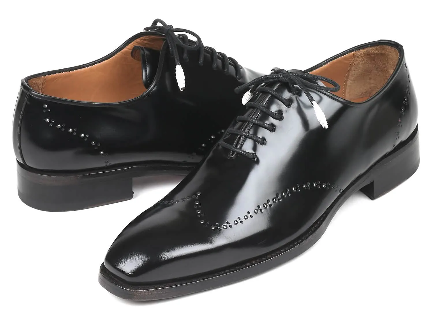 Bespoke Black Polished Leather Wingtip Oxfords with Handcrafted Goodyear Welt Construction