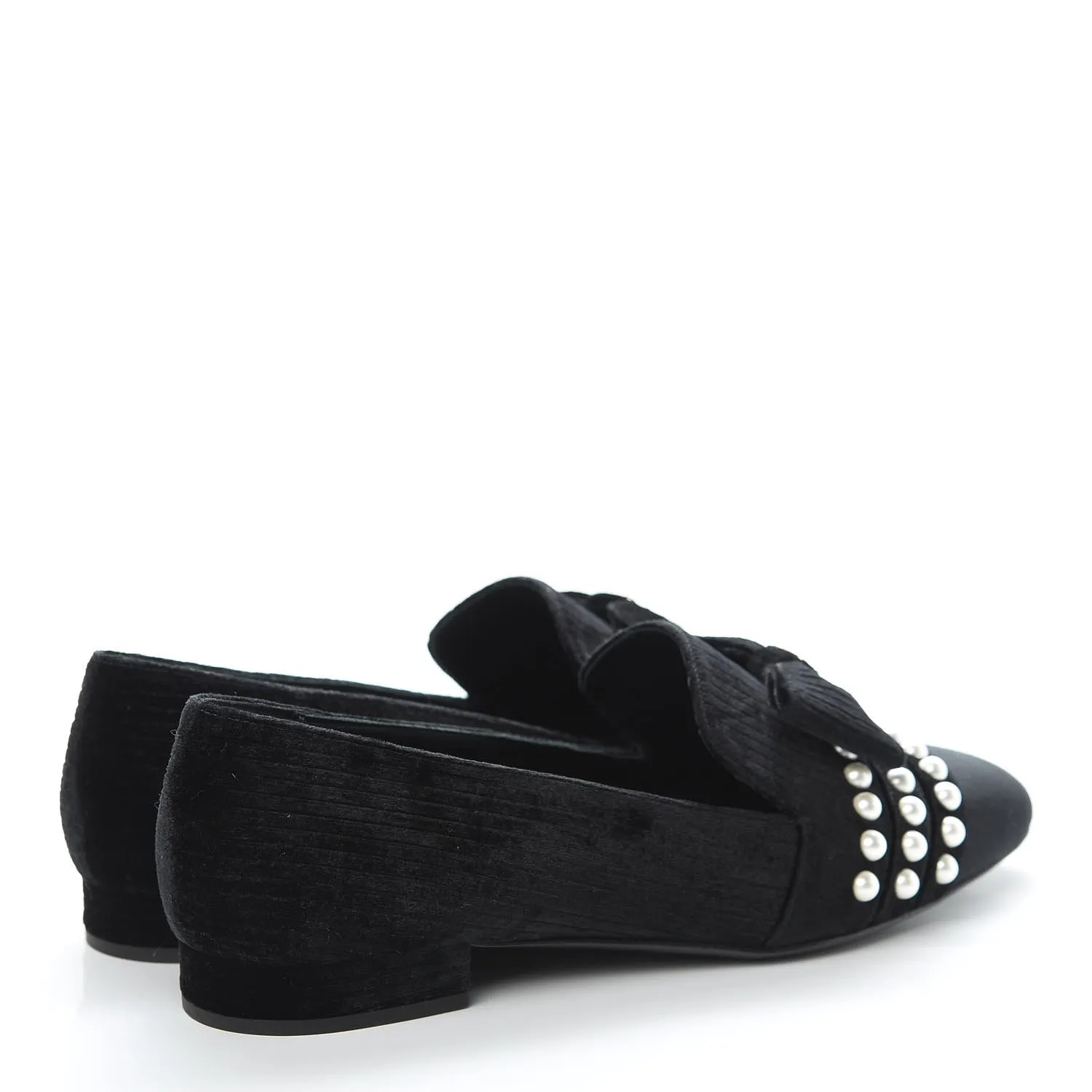 CHANEL VELVET GROSGRAIN PEARLS MOCCASIN LOAFERS
