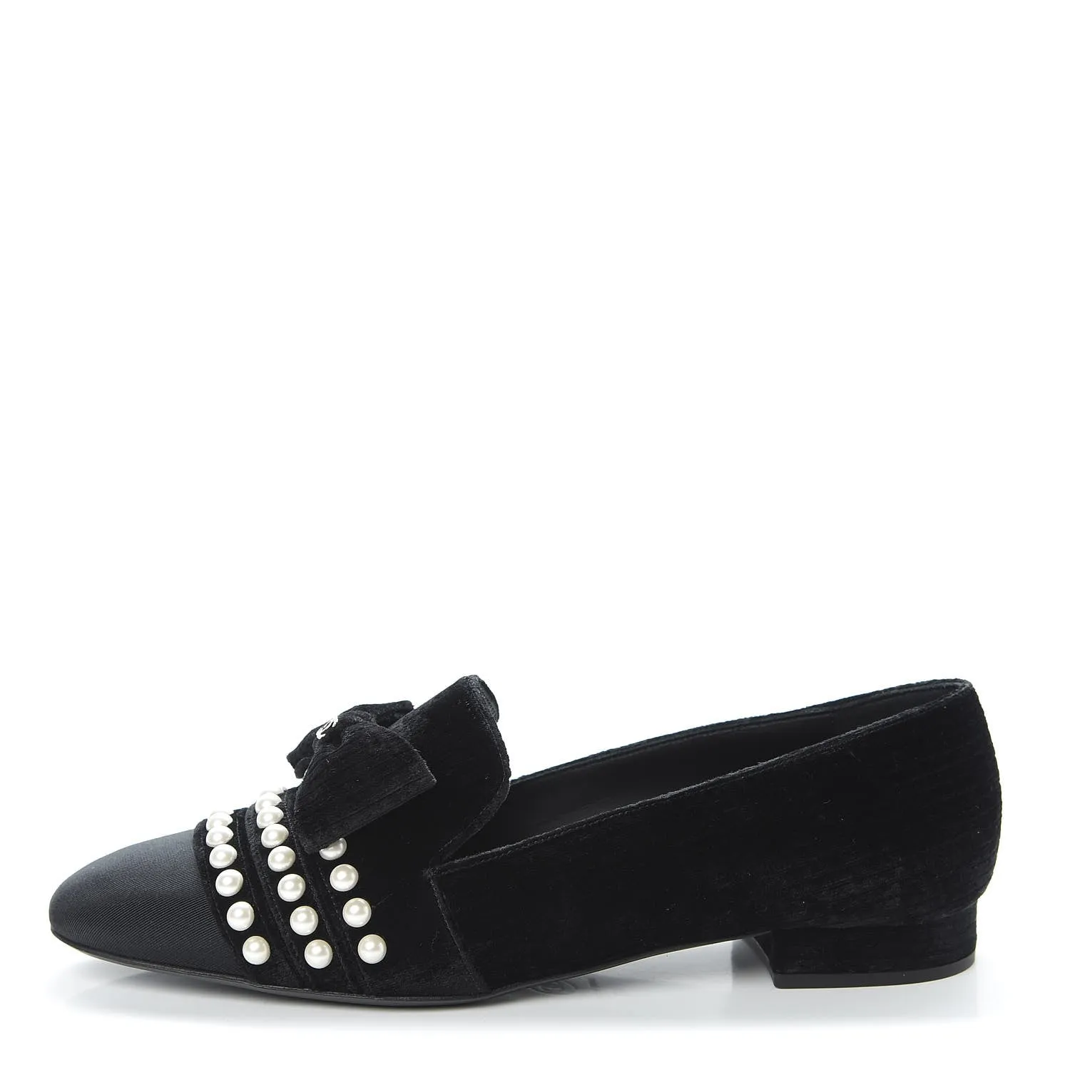 CHANEL VELVET GROSGRAIN PEARLS MOCCASIN LOAFERS