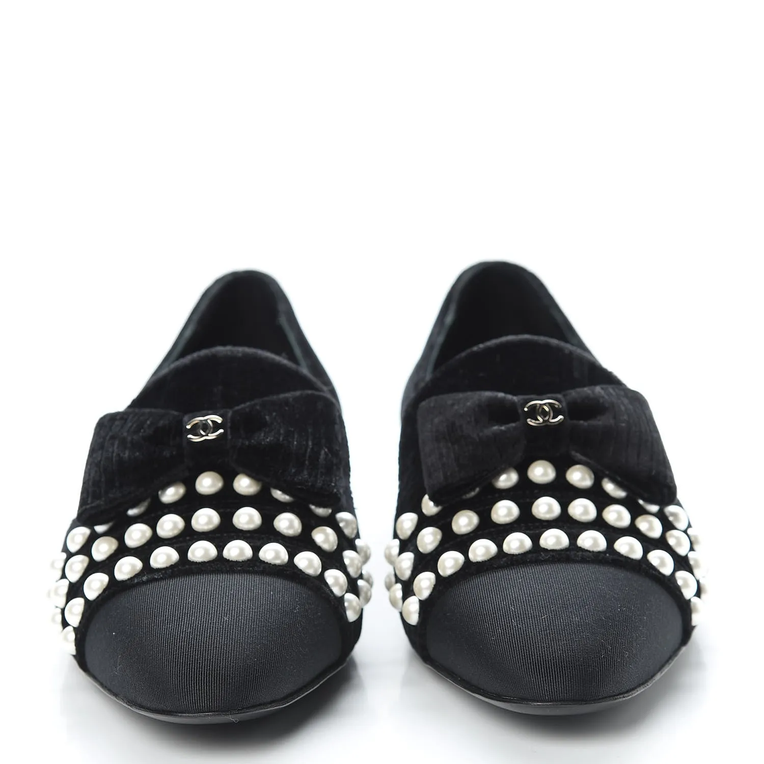 CHANEL VELVET GROSGRAIN PEARLS MOCCASIN LOAFERS