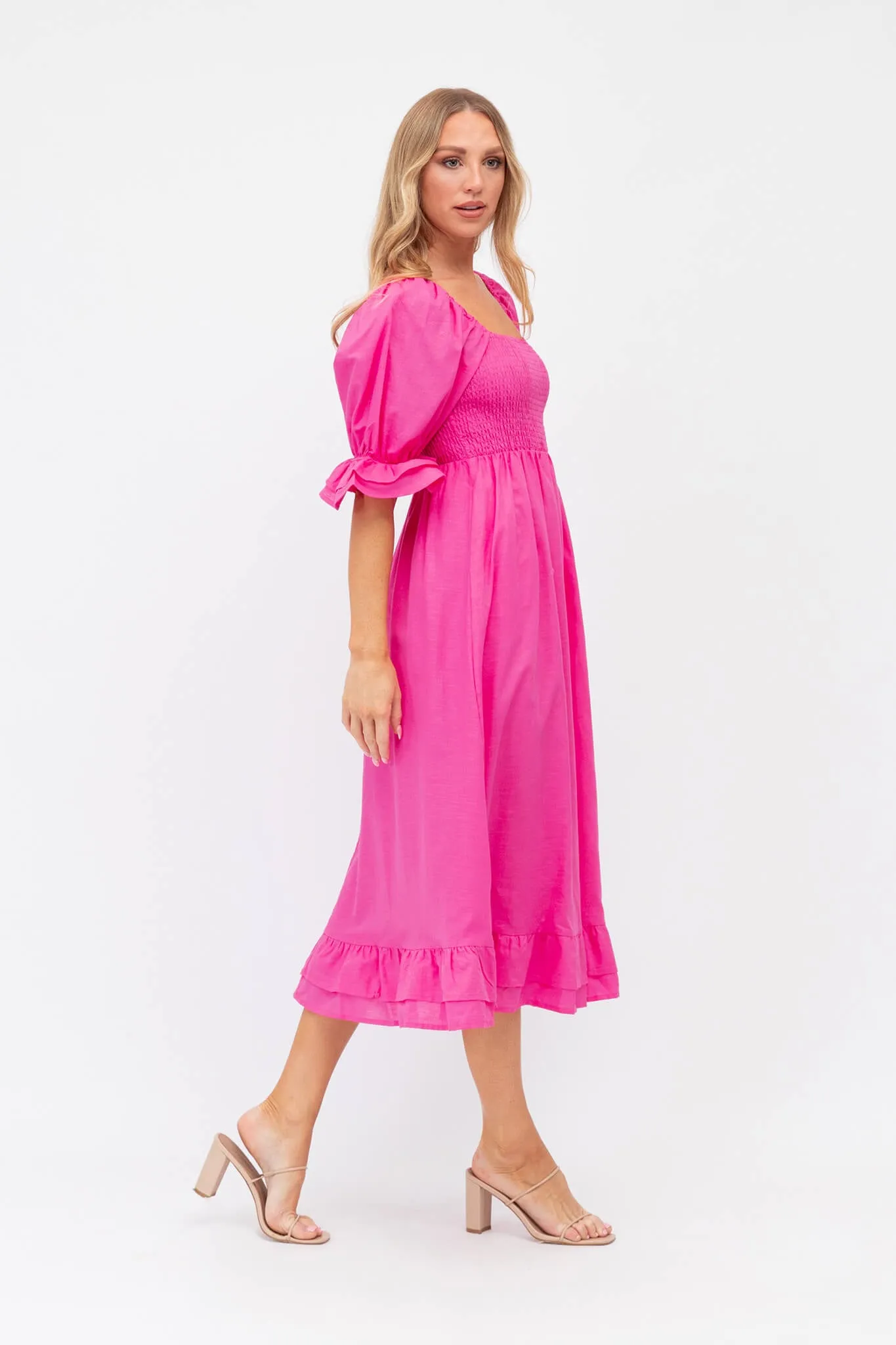 Ever Midi Dress In Hot Pink Cotton Linen