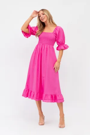 Ever Midi Dress In Hot Pink Cotton Linen