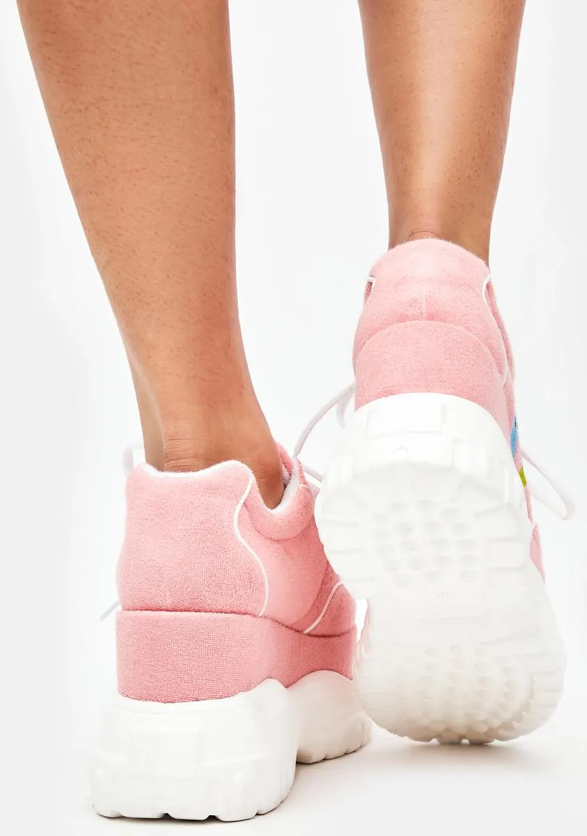 Faux Suede Embroidered Platform Chunky Sneakers