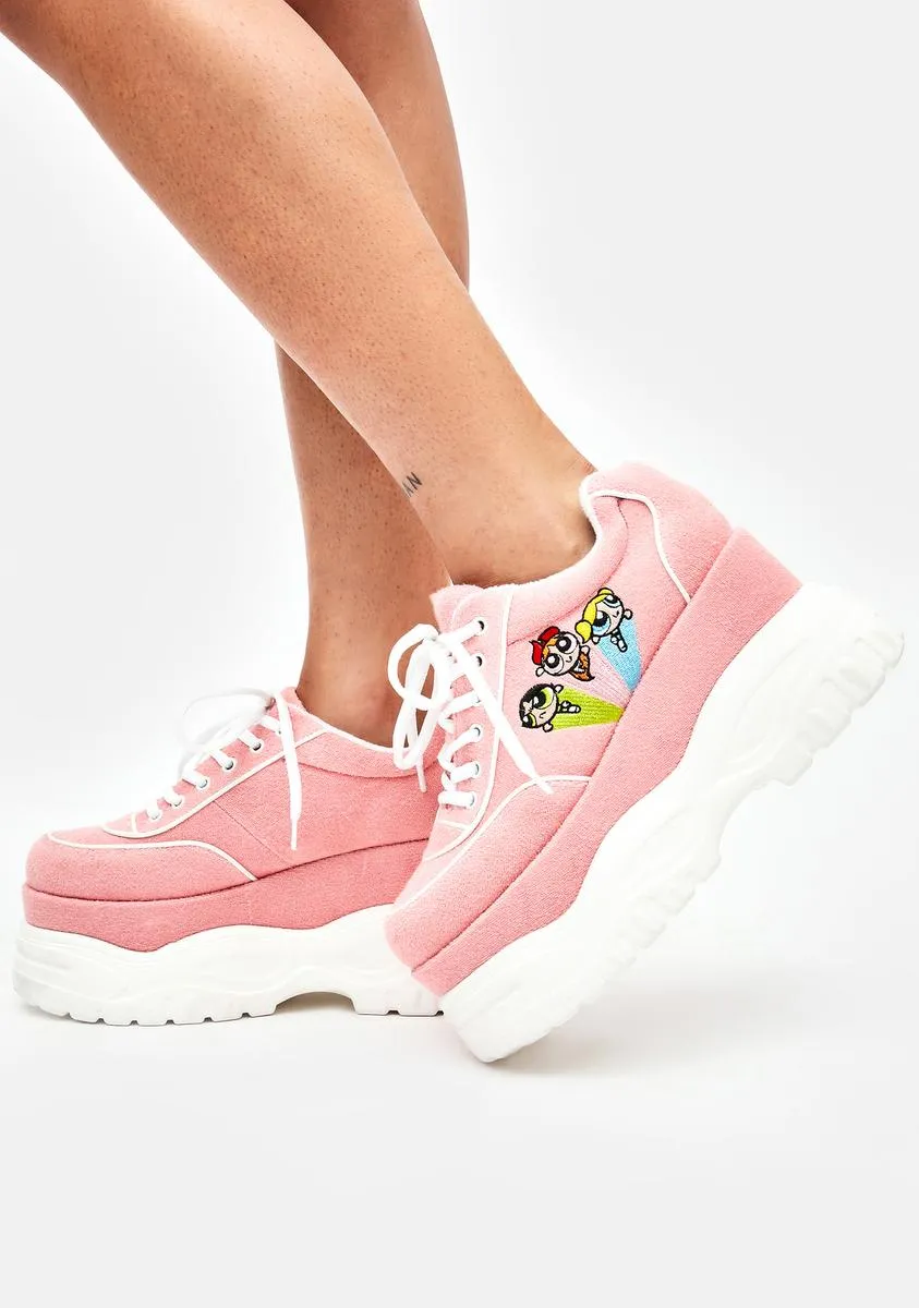 Faux Suede Embroidered Platform Chunky Sneakers
