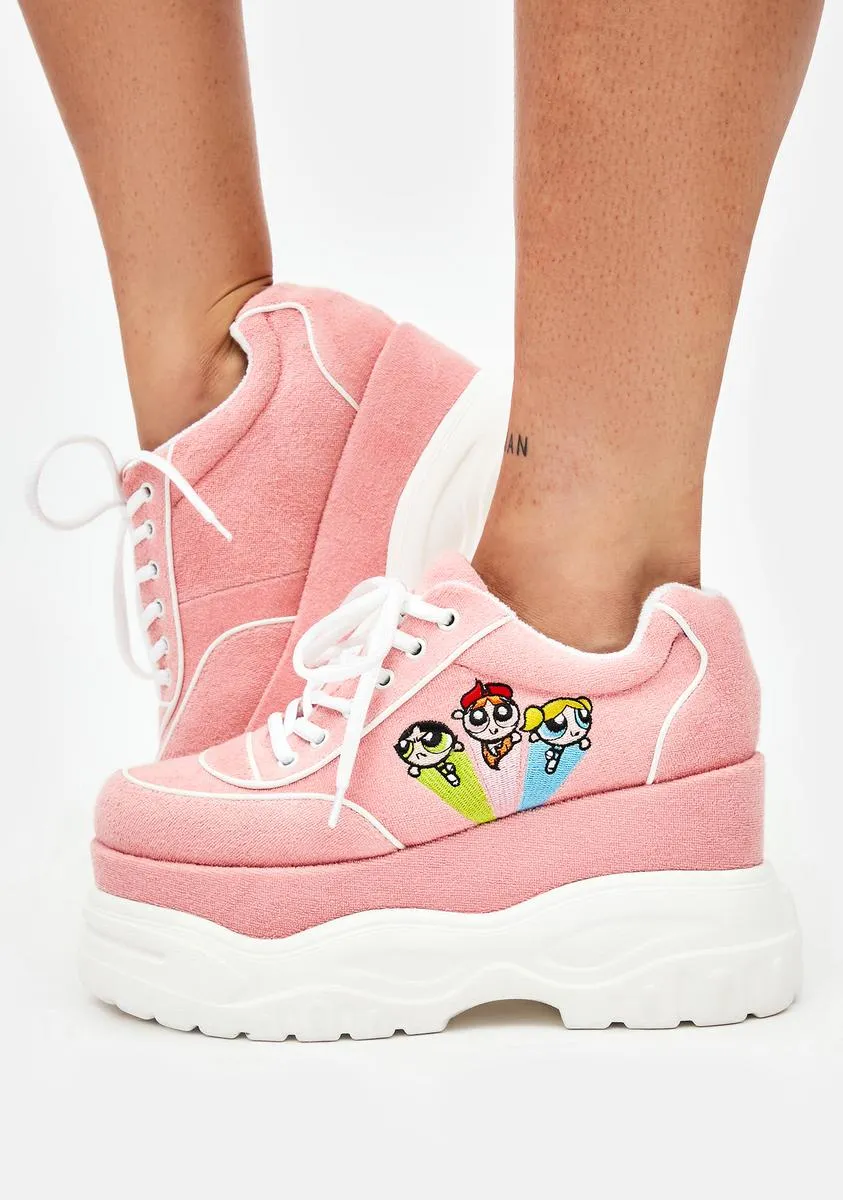 Faux Suede Embroidered Platform Chunky Sneakers