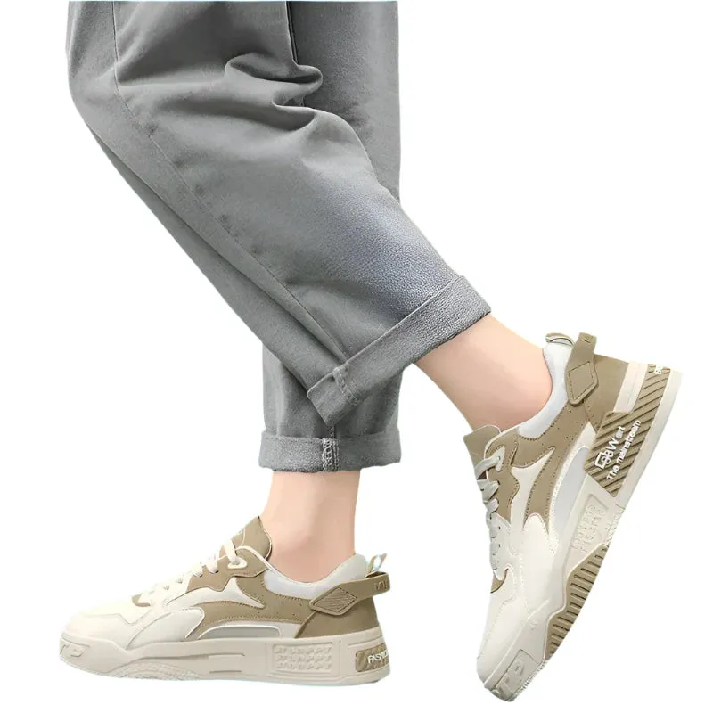 New Men's White Casual Sneakers – Trendy Comfortable Platform Lace-Up Shoes for Autumn