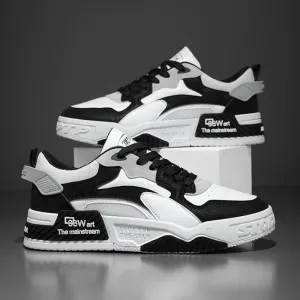 New Men's White Casual Sneakers – Trendy Comfortable Platform Lace-Up Shoes for Autumn