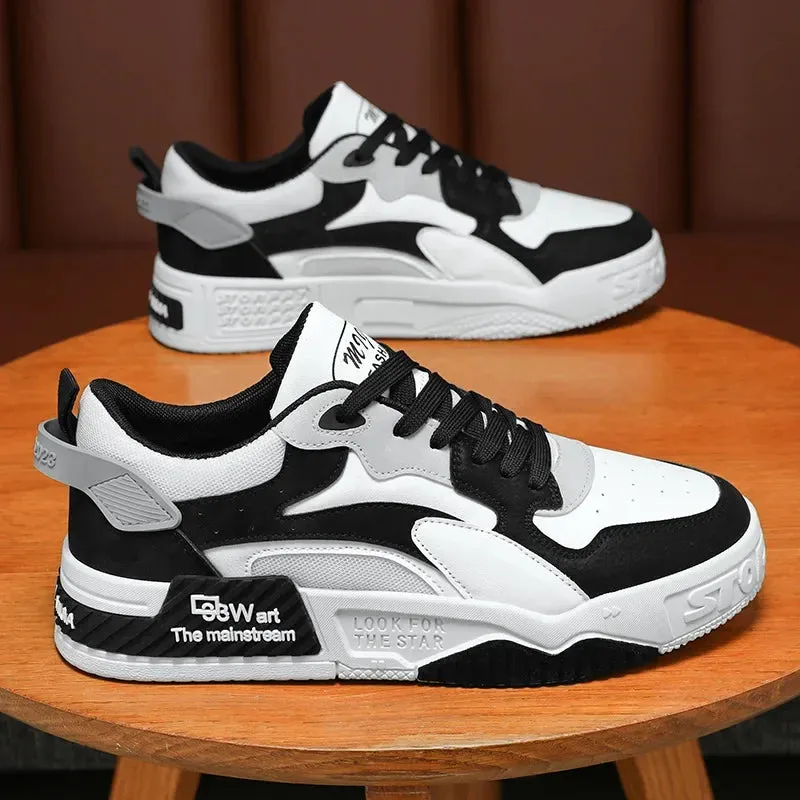 New Men's White Casual Sneakers – Trendy Comfortable Platform Lace-Up Shoes for Autumn
