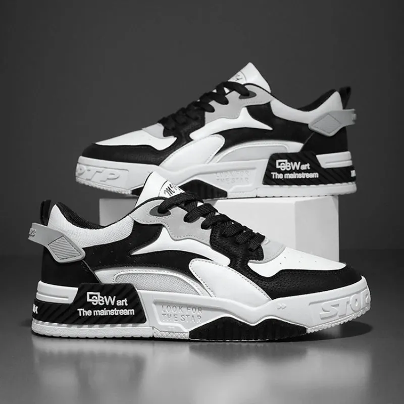 New Men's White Casual Sneakers – Trendy Comfortable Platform Lace-Up Shoes for Autumn