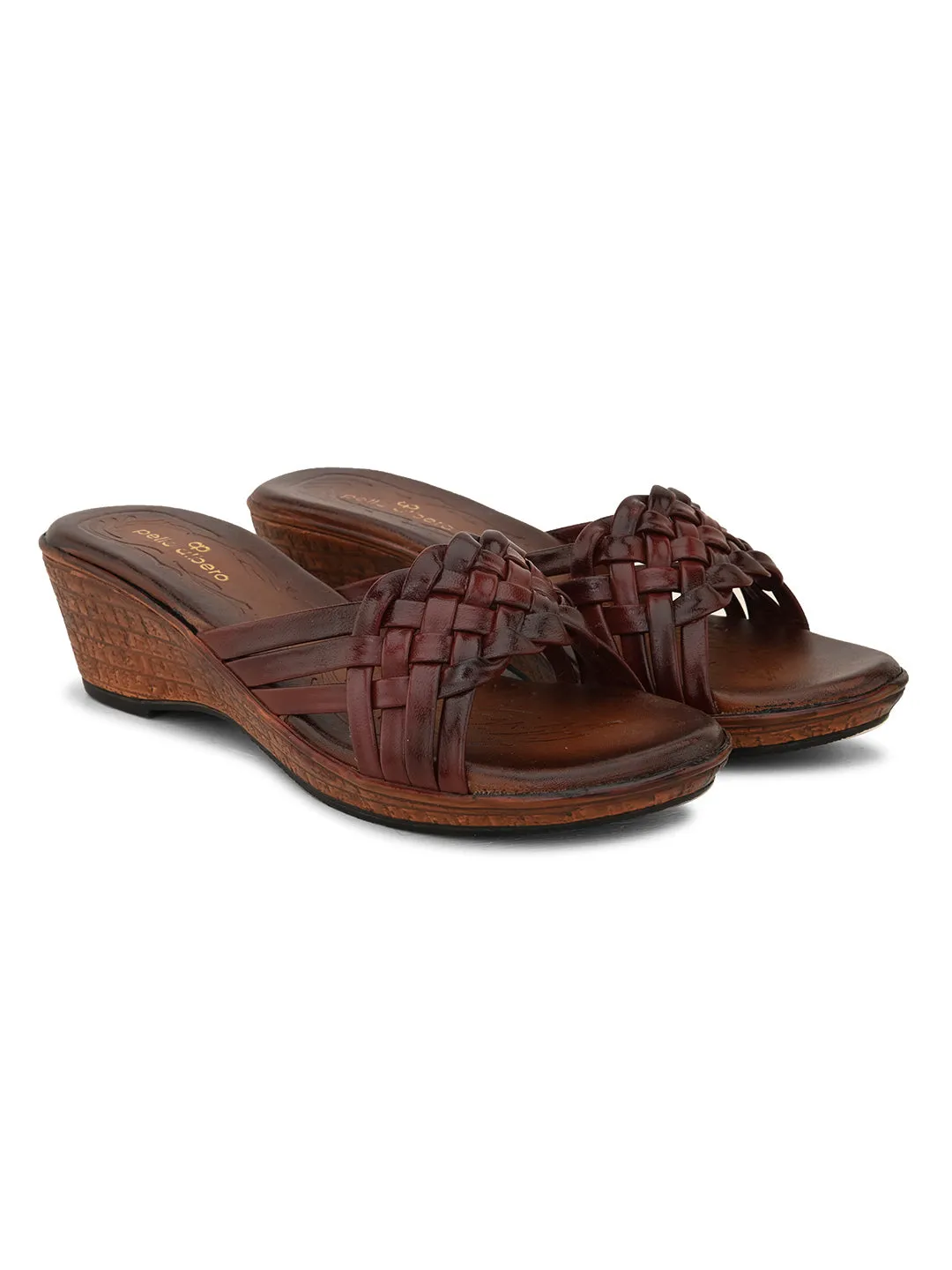 Pelle Albero Women's Cherry Leather Slip-On Wedge Heel Sandals