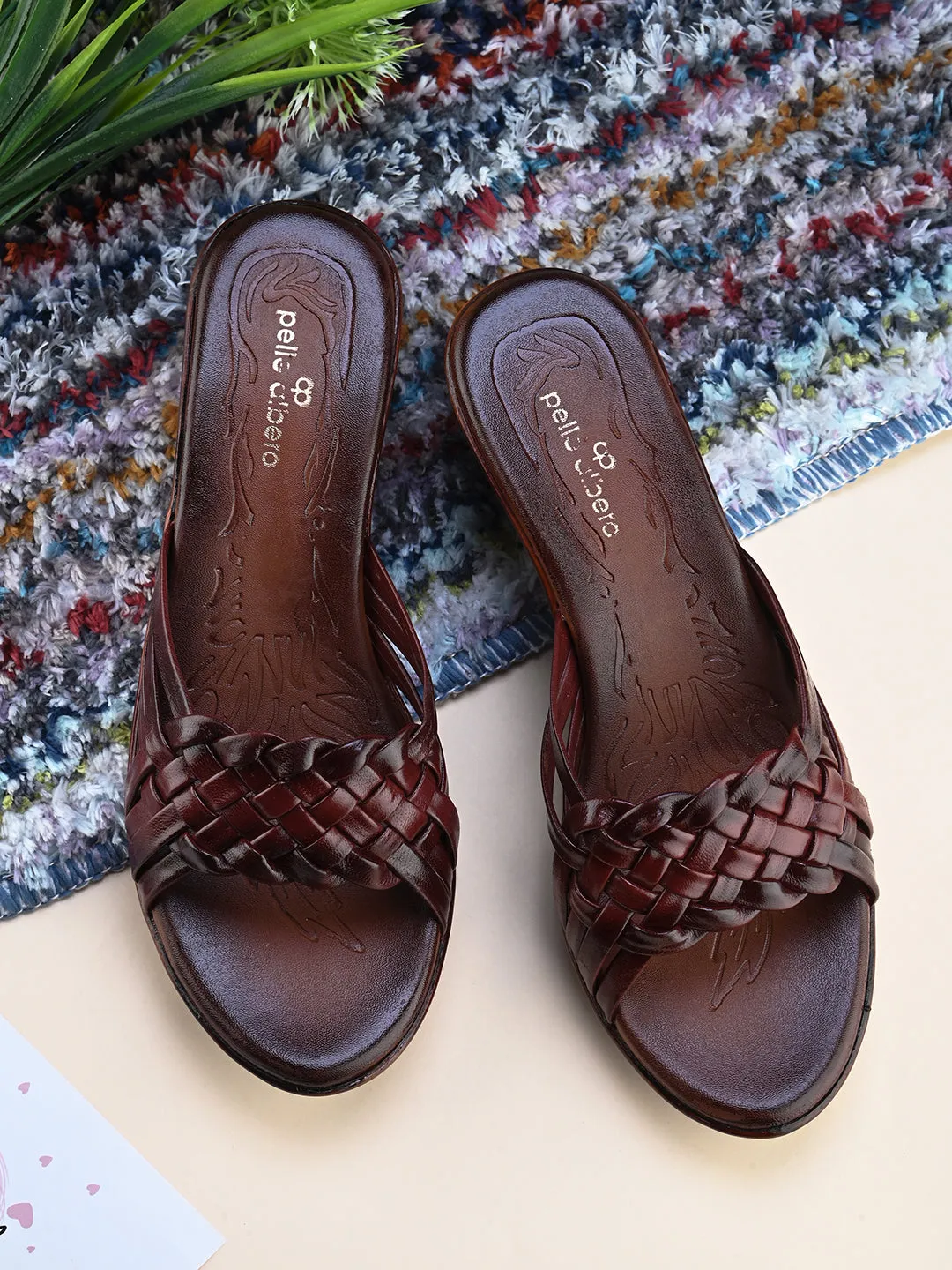 Pelle Albero Women's Cherry Leather Slip-On Wedge Heel Sandals