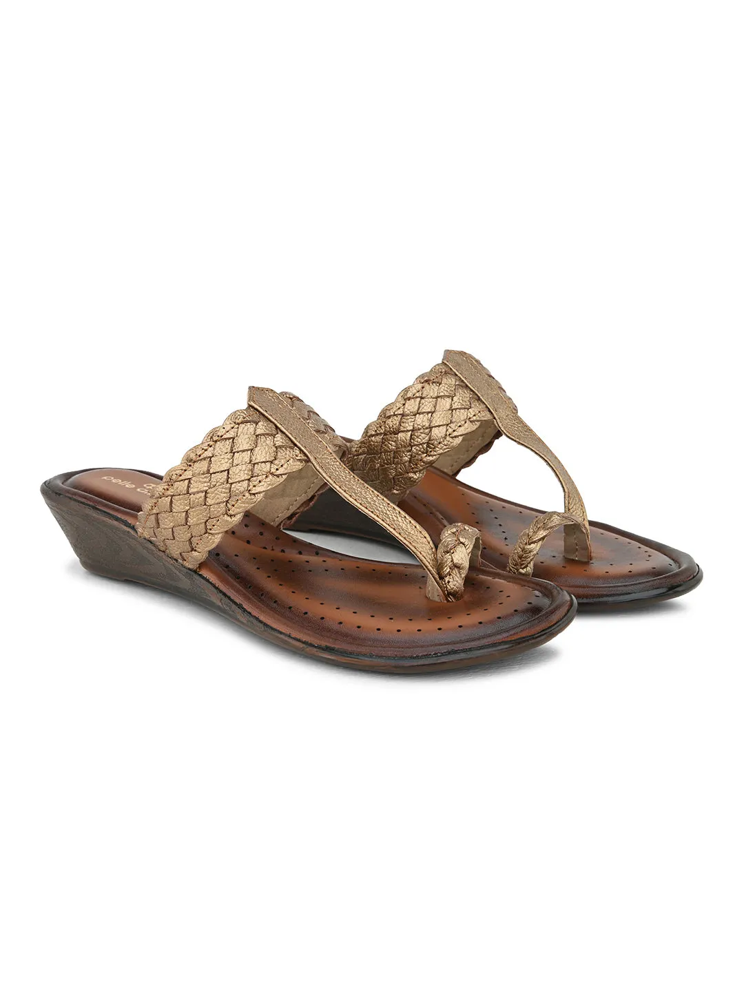 Pelle Albero Women's Copper Leather Slip-On Wedge Heel Sandals