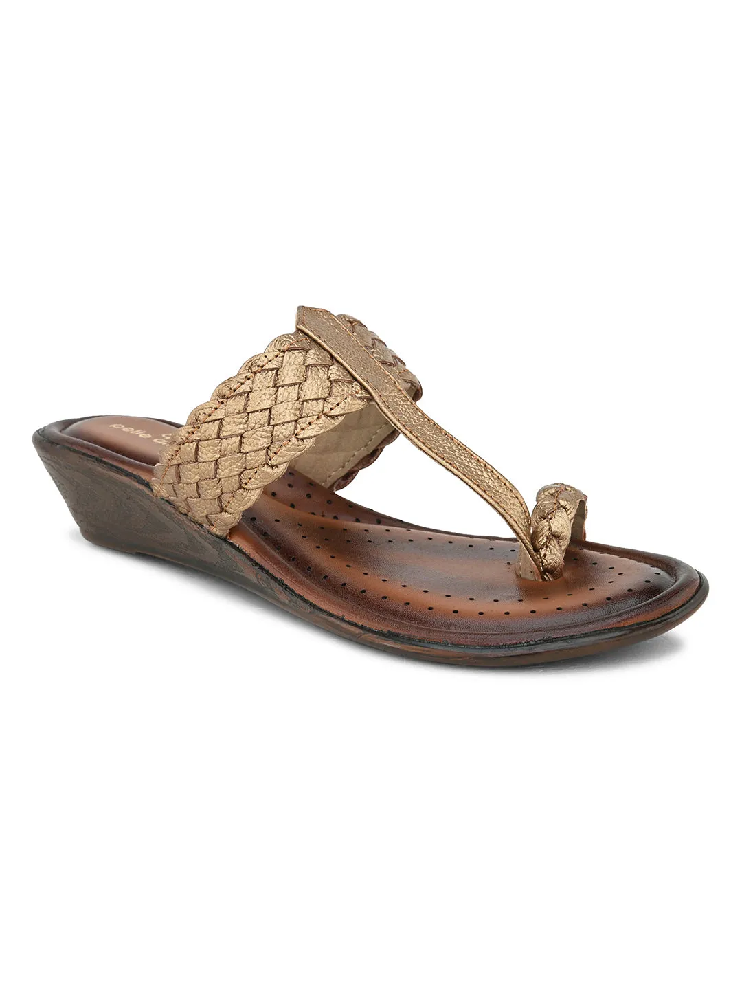 Pelle Albero Women's Copper Leather Slip-On Wedge Heel Sandals