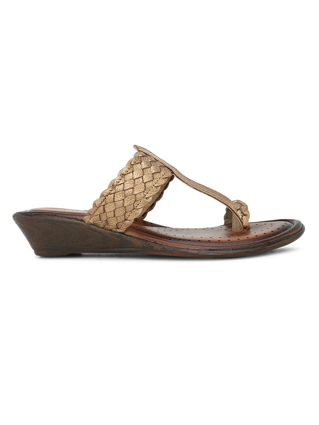 Pelle Albero Women's Copper Leather Slip-On Wedge Heel Sandals
