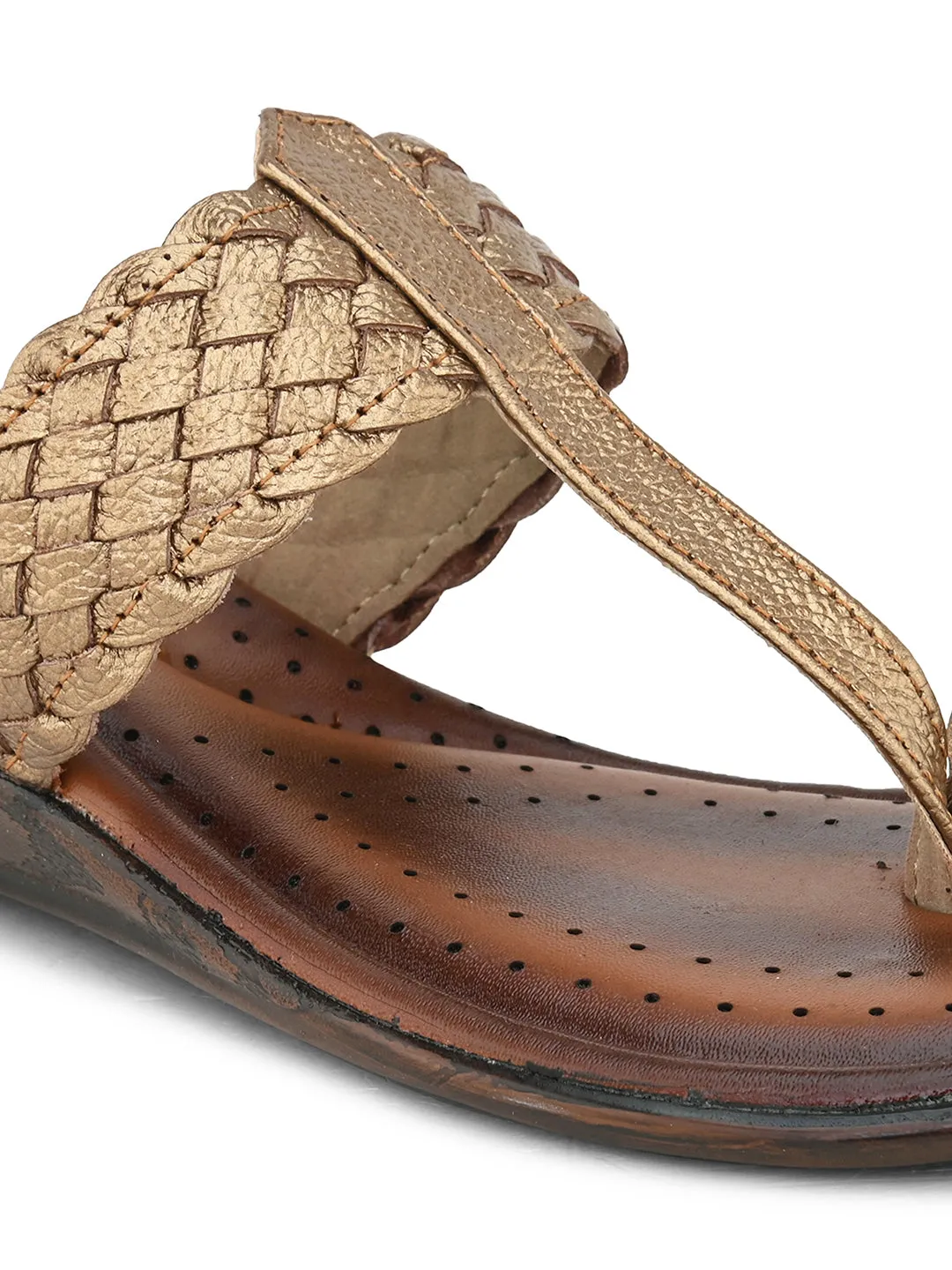 Pelle Albero Women's Copper Leather Slip-On Wedge Heel Sandals