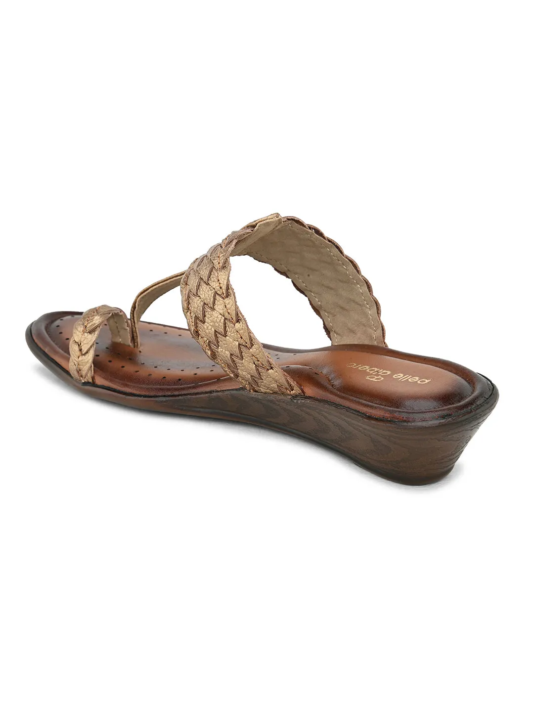 Pelle Albero Women's Copper Leather Slip-On Wedge Heel Sandals
