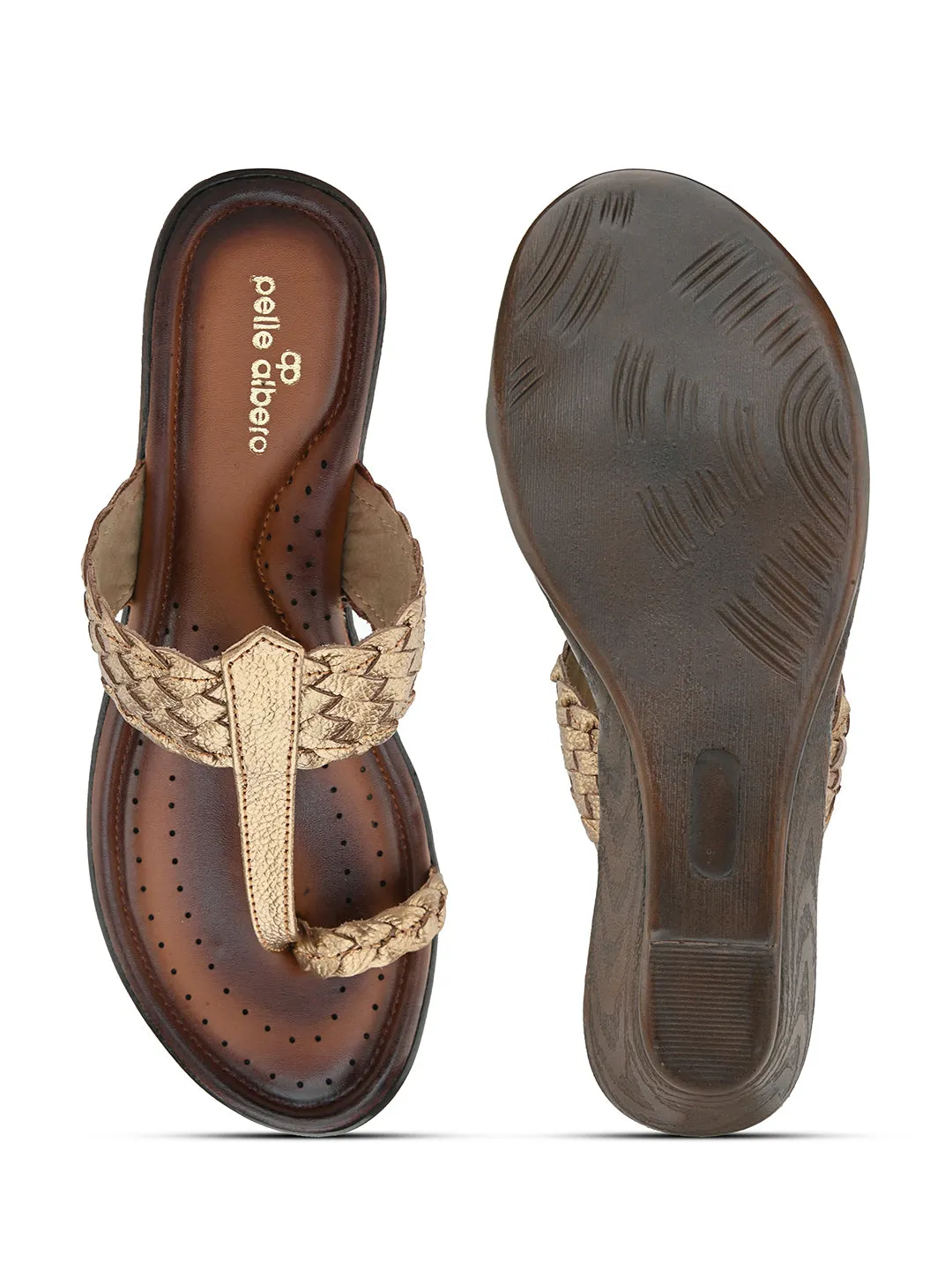Pelle Albero Women's Copper Leather Slip-On Wedge Heel Sandals