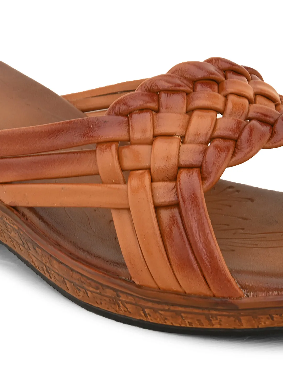 Pelle Albero Women's Tan Leather Slip-On Wedge Heel Sandals