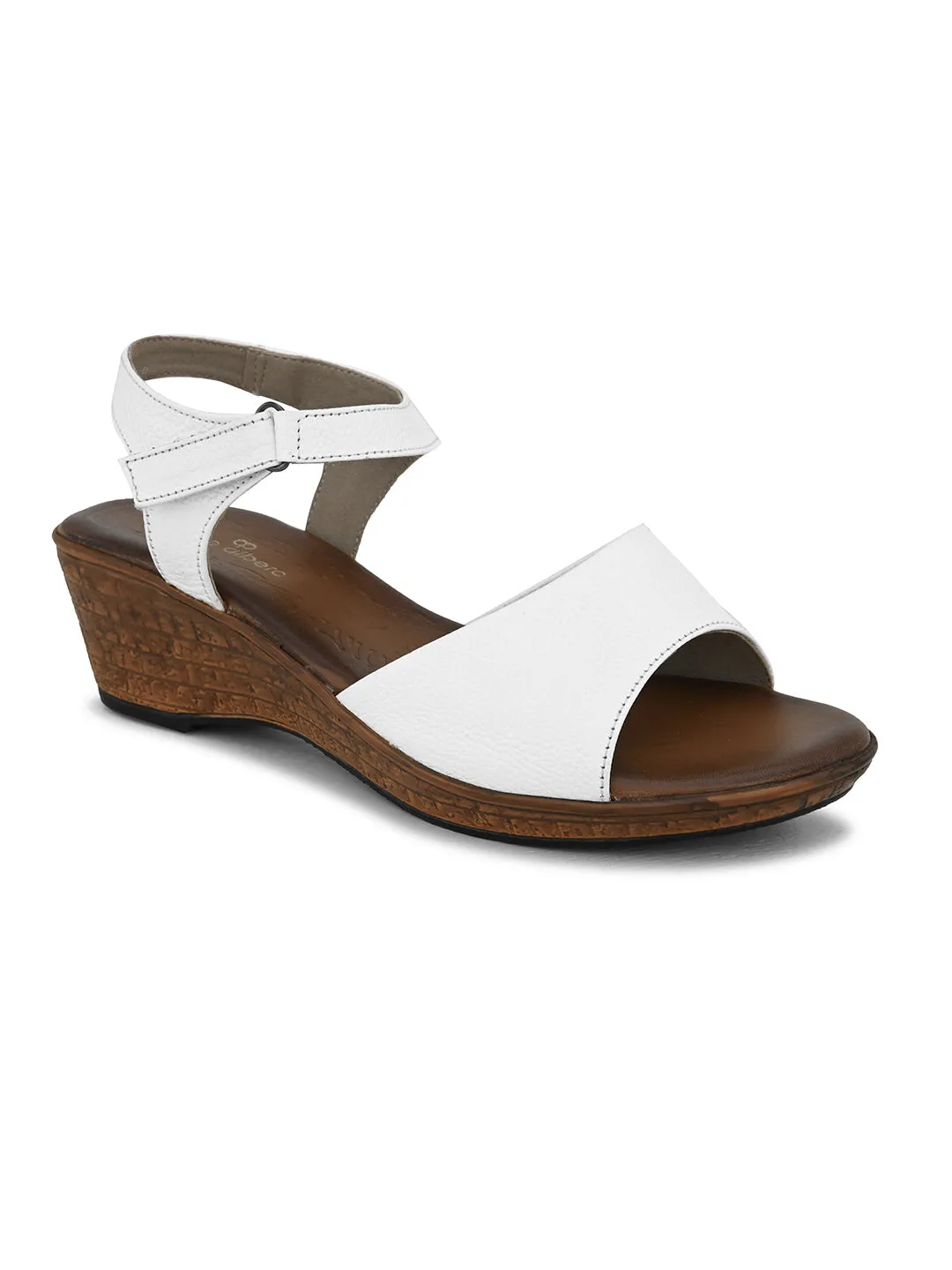 Pelle Albero Women's White Leather Ankle Buckle-Strap Wedge Heel Sandals