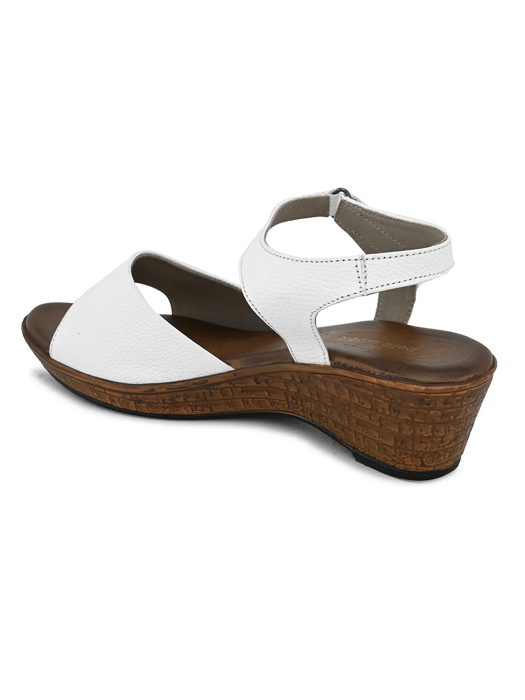 Pelle Albero Women's White Leather Ankle Buckle-Strap Wedge Heel Sandals