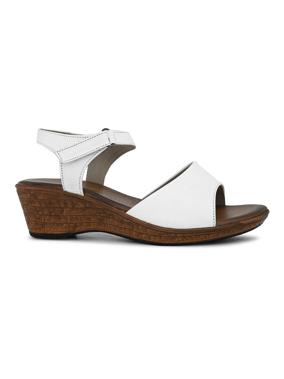 Pelle Albero Women's White Leather Ankle Buckle-Strap Wedge Heel Sandals