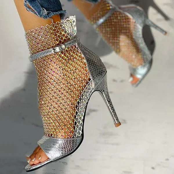 Rhinestones Patchwork Sparkly High Heels Sandals