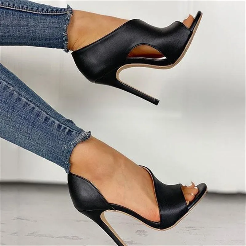 Sexy peep toe super high heels side cut out