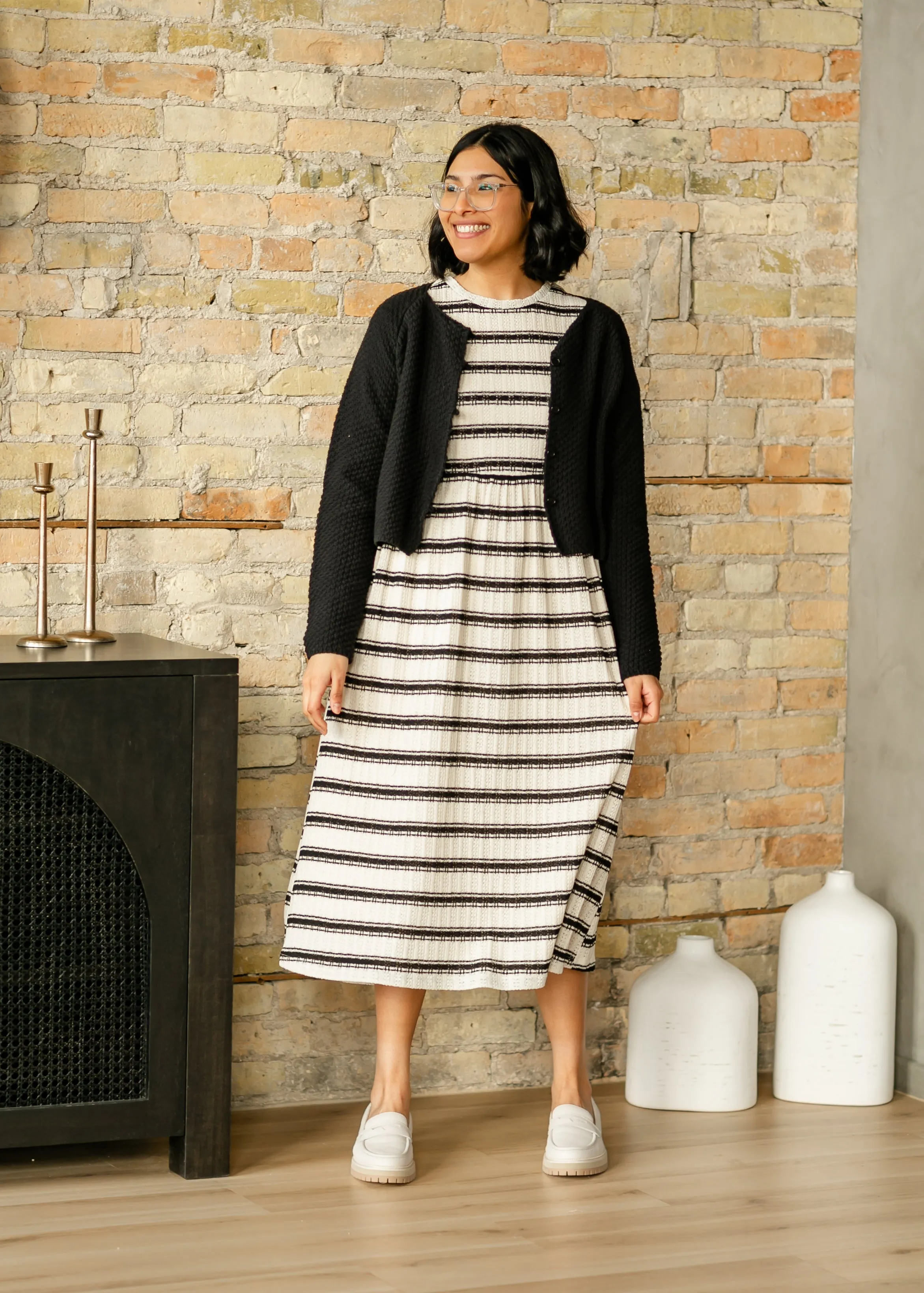 Striped Knit Crewneck Dress