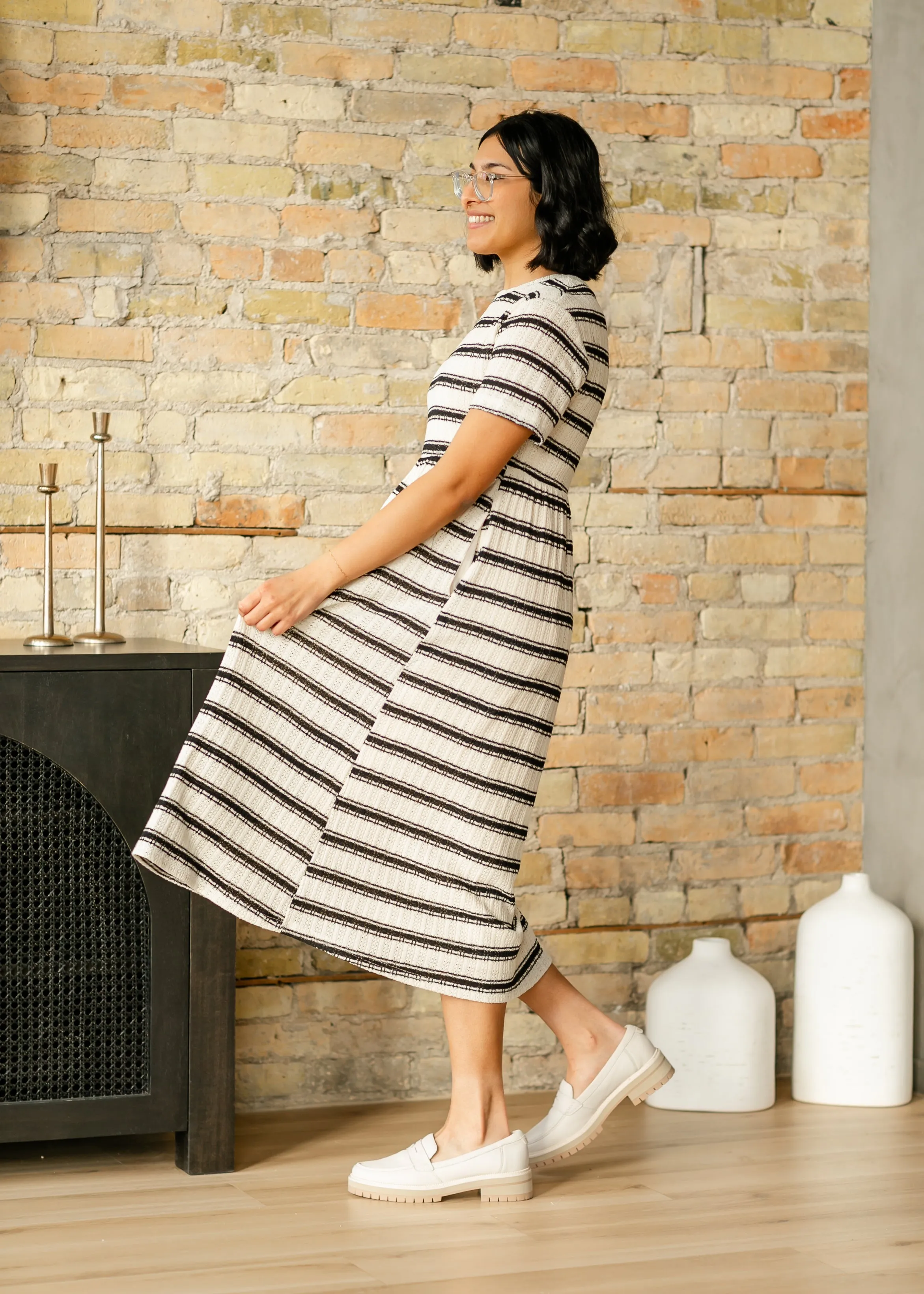 Striped Knit Crewneck Dress