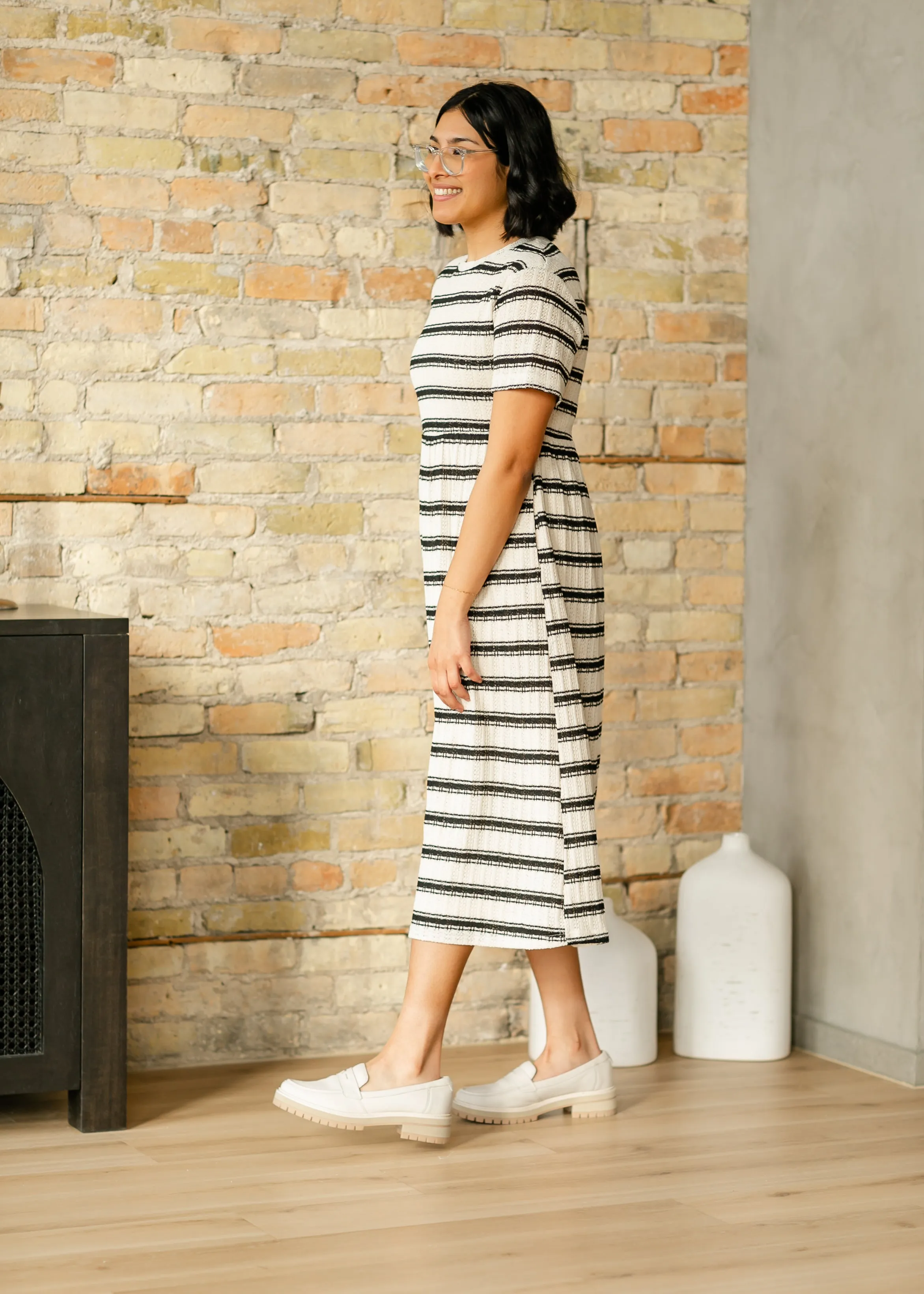 Striped Knit Crewneck Dress