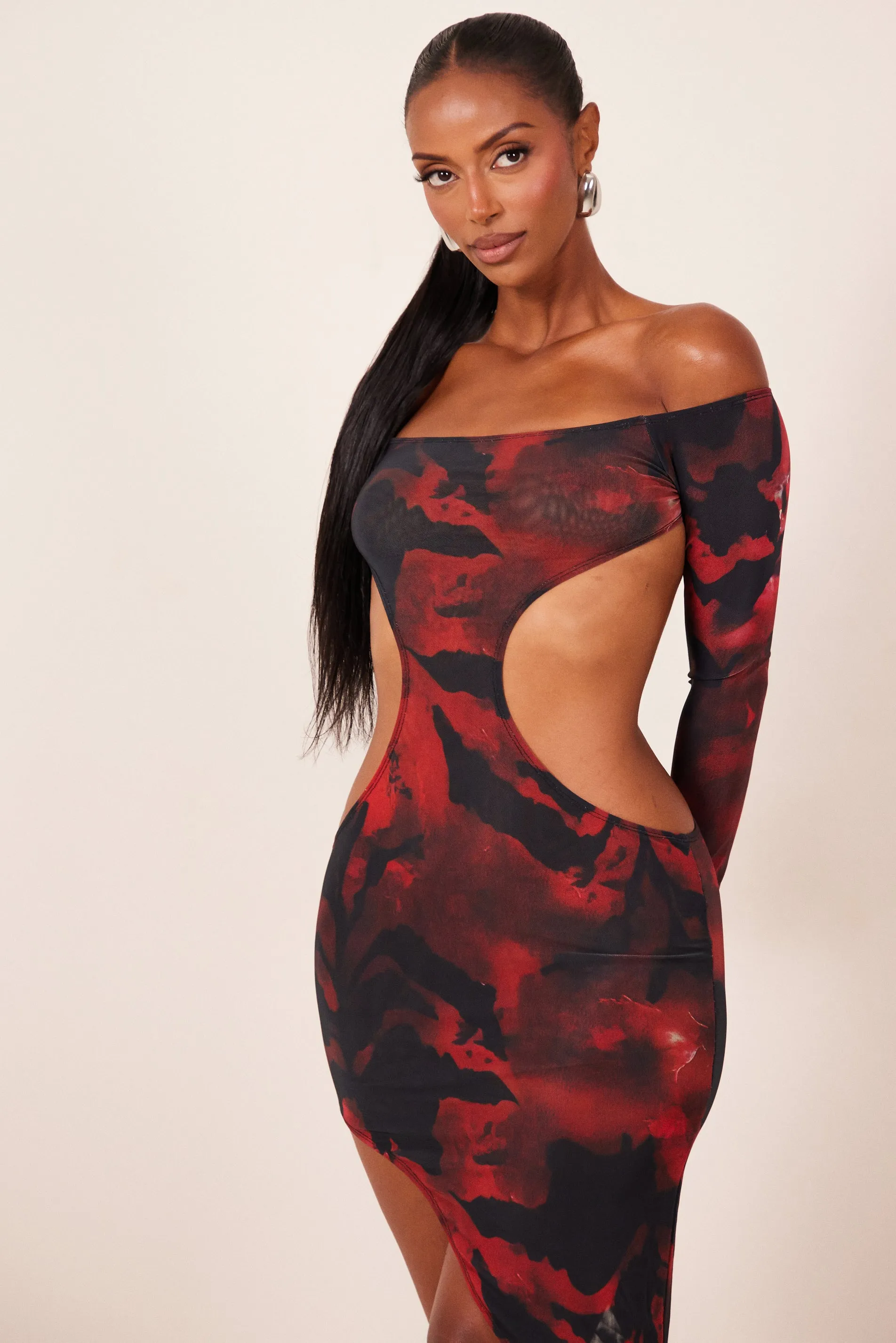 The Asymmetric Cut Out Mini- Red print