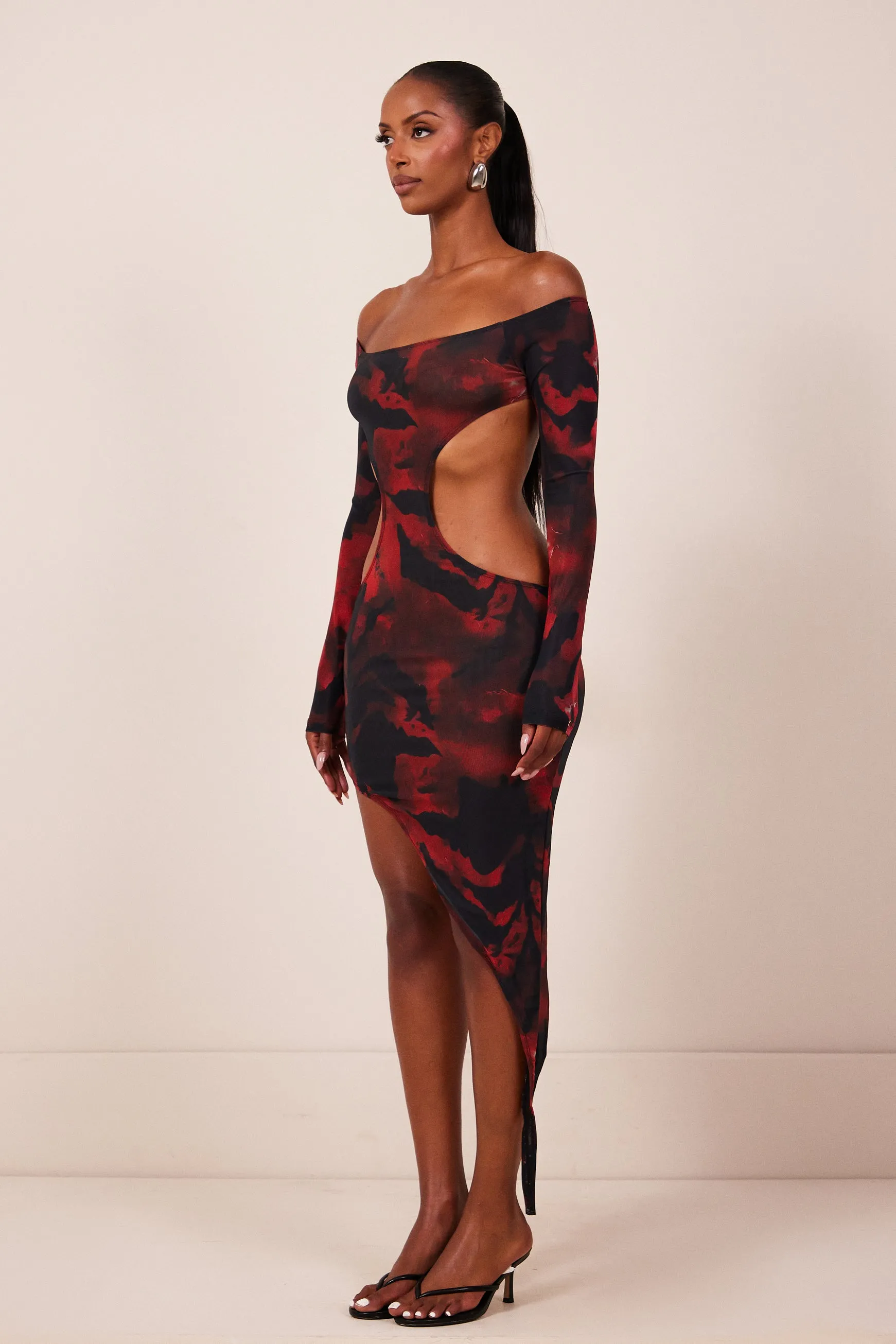 The Asymmetric Cut Out Mini- Red print