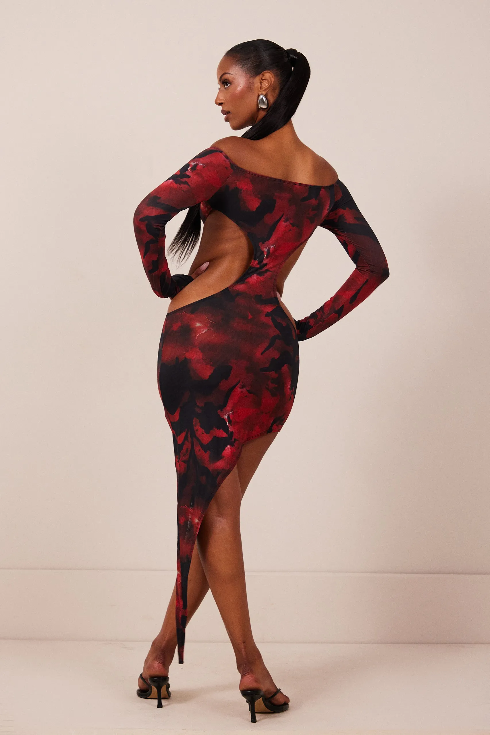The Asymmetric Cut Out Mini- Red print