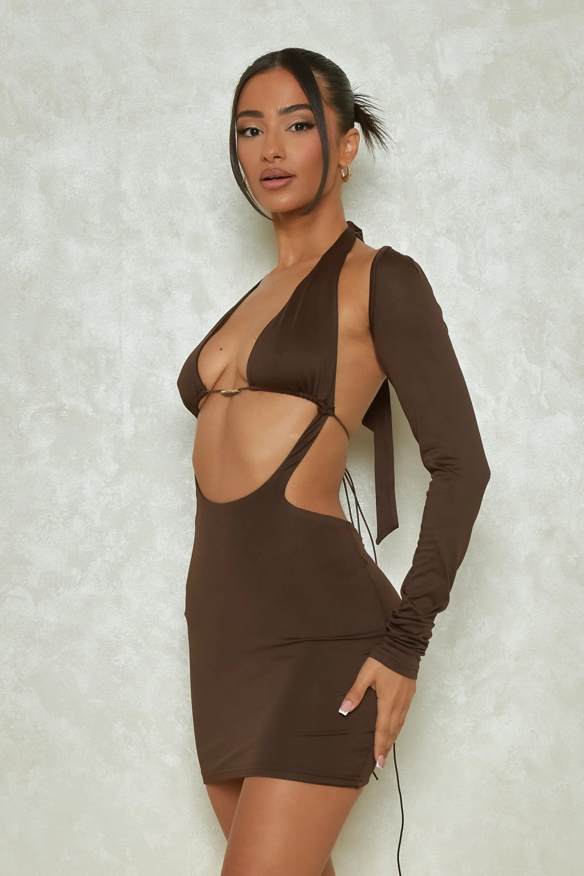 The Mars detail sleeve mini- Brown