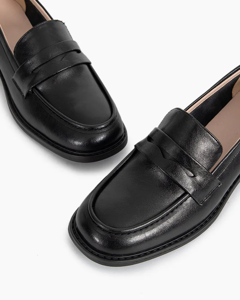 Timeless Comfortable Penny Chunky Heel Loafers