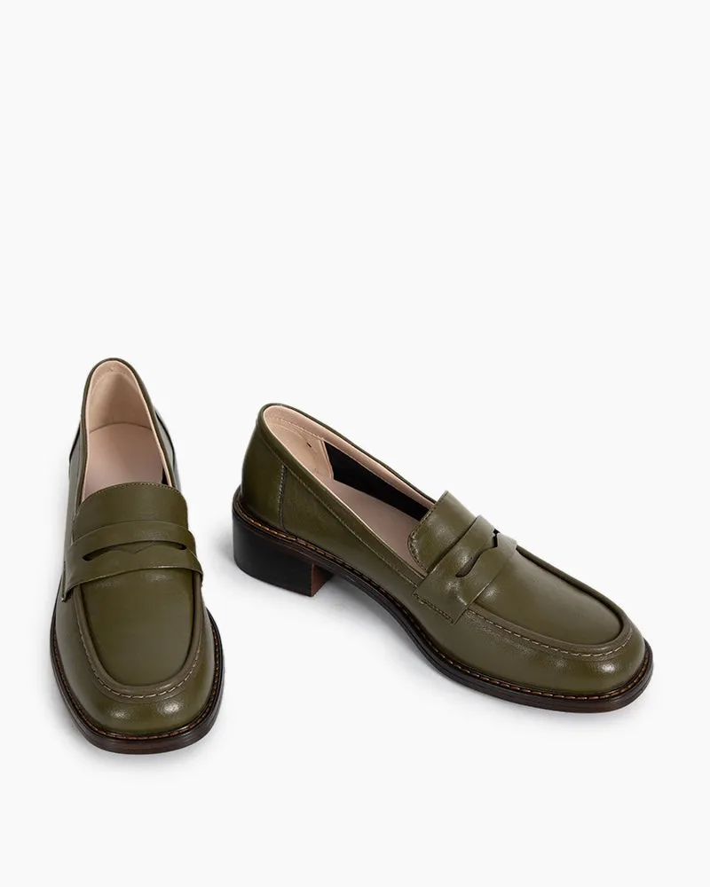 Timeless Comfortable Penny Chunky Heel Loafers