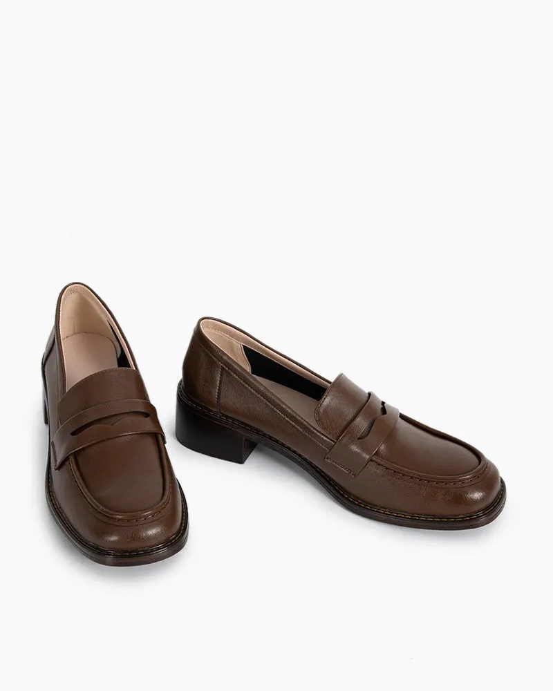 Timeless Comfortable Penny Chunky Heel Loafers