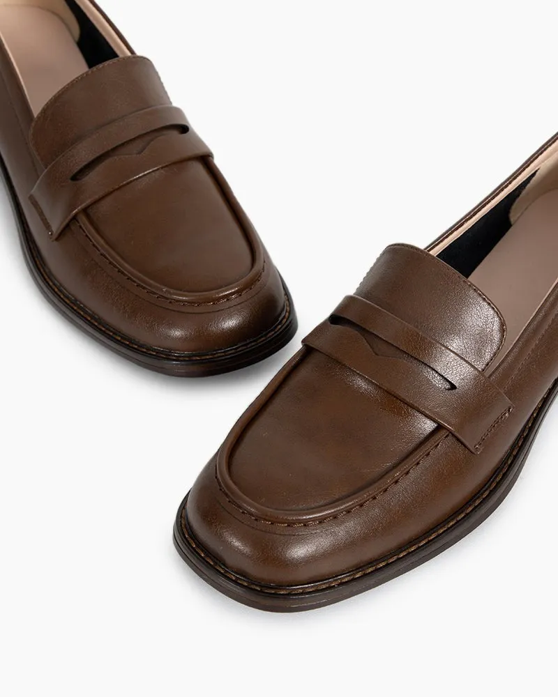 Timeless Comfortable Penny Chunky Heel Loafers