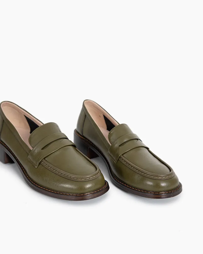 Timeless Comfortable Penny Chunky Heel Loafers