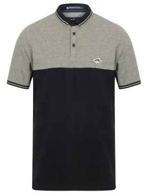 Tower Colour Block Pique Polo Shirt In Mid Grey Marl - Le Shark