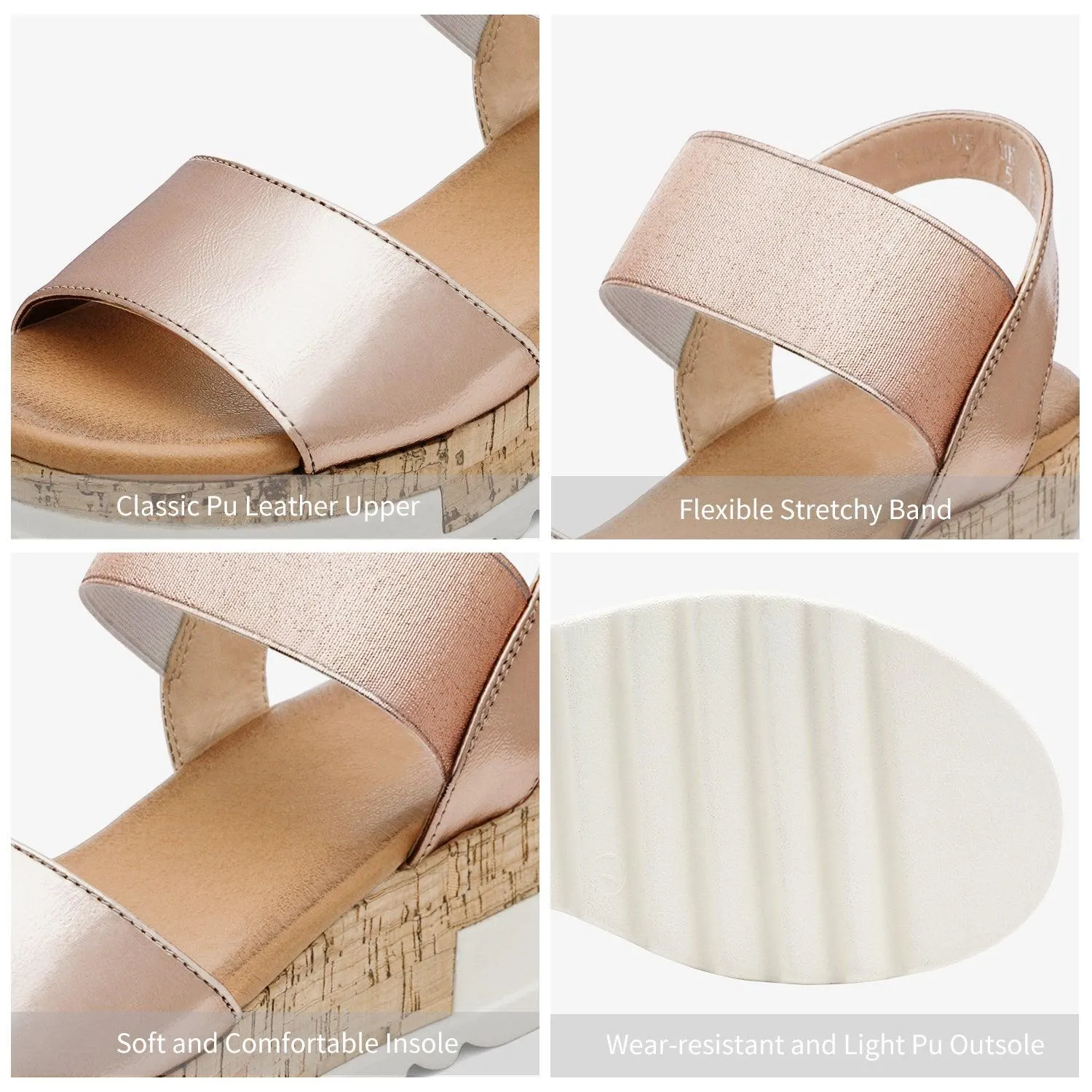 Women's Ankle Strap Open Toe Casual Platform Wedge Sandals