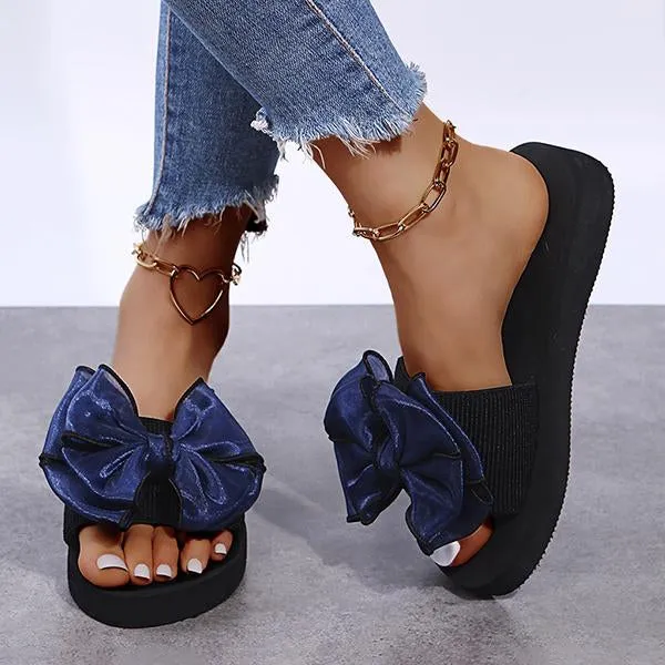 Women's Fashion Casual Bow Wedge Beach Slippers 25745246C