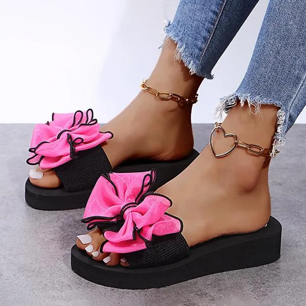 Women's Fashion Casual Bow Wedge Beach Slippers 25745246C