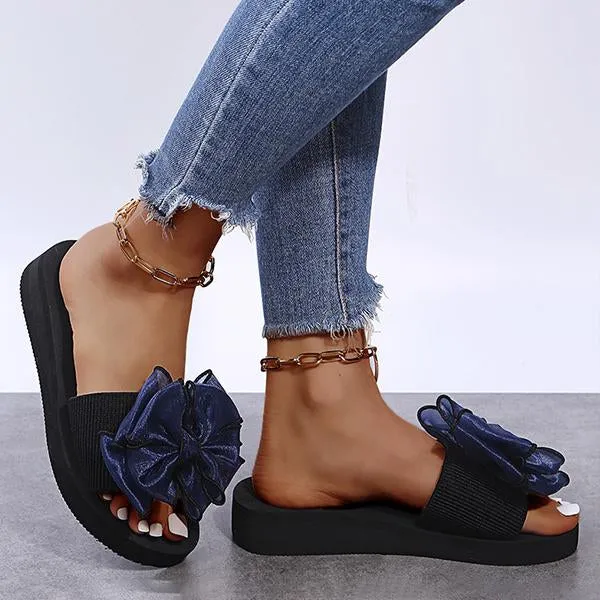 Women's Fashion Casual Bow Wedge Beach Slippers 25745246C